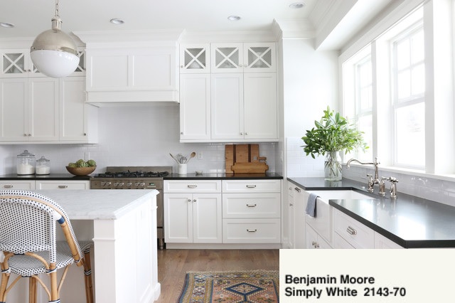 Simply white painted kitchen cabinets 