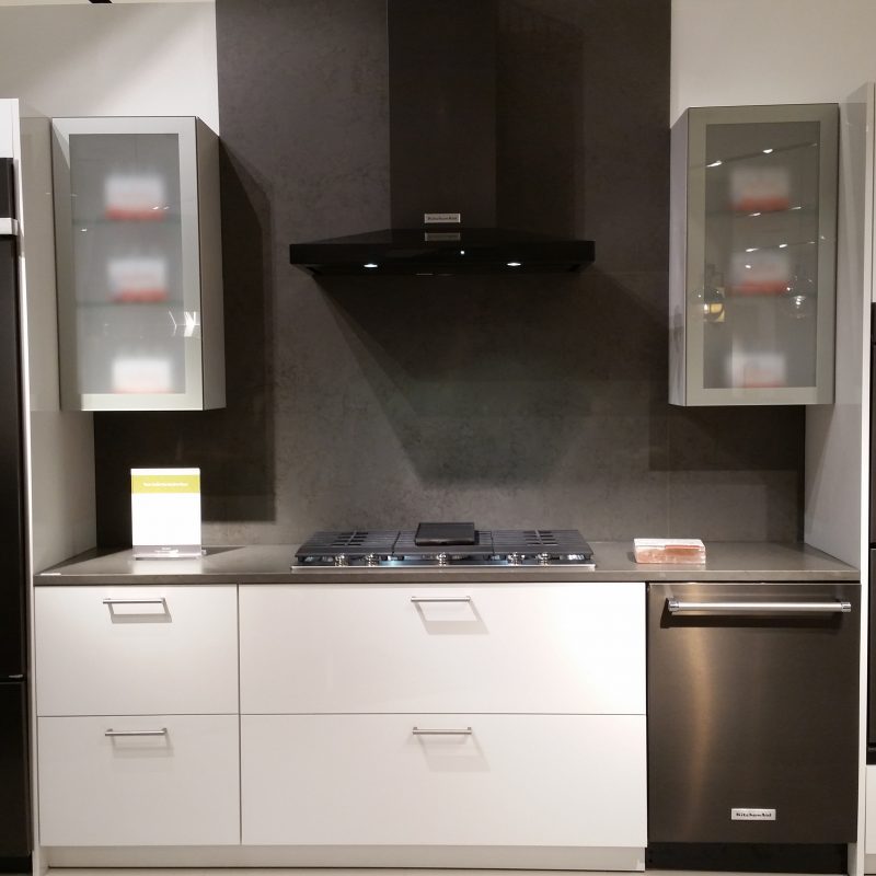 black, gray and white kitchen